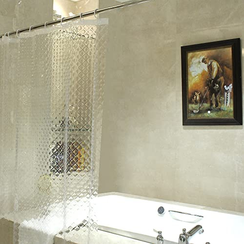 ecooe schmaler Duschvorhang für Eck-Dusche und kleine Badewanne, 3D Rhombus Duschvorhang Transparent 100% Eva-Material wasserdicht Anti Schimmel, 120 x 180 cm mit 8 Ringe Bad Vorhang, Dicke 0,15 mm