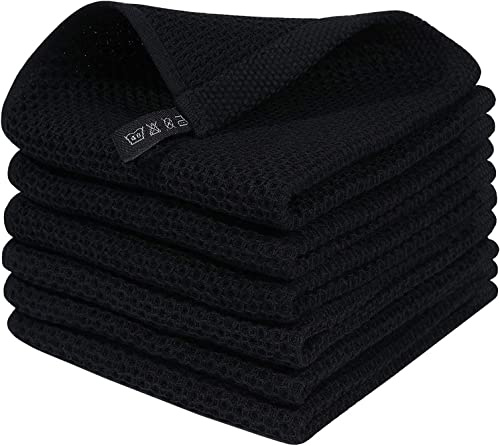 Moosfor Paños de cocina 100 % algodón, juego de 6 unidades, 30 x 30 cm, suaves, absorbentes, paños de cocina, gruesos, sin pelusas, trapos de cocina, trapos de limpieza, color negro