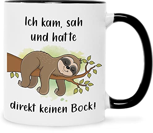 GRAVURZEILE Bedruckte Tasse Mit Spruch - Ich Kam, Sah Und Hatte Direkt Keinen Bock - Lustiges Geschenk für Mama Papa - Geburtstag, Weihnachten, Valentinstag - für Sie & Ihn - Schwarz & Weiß
