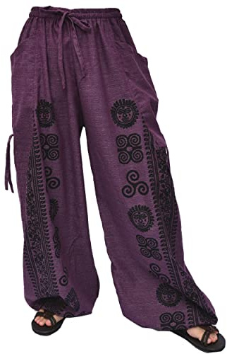 Siamrose Casual Yoga Harem Pants Men Women Baggy Lounge Trousers, 2 Pockets Adjustable Length Purple