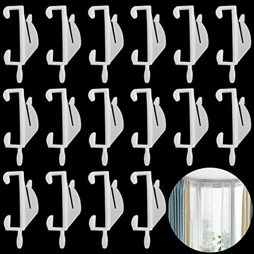 25 Pcs Curtain Hooks, White Plastic Curtain Track Hooks, Rail Gliders Sliding Hook for Shower Curtains, Track Window, Door (White 25Pcs)