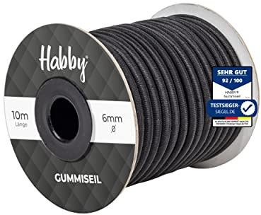 Habby Accessories spänngummi för presenning, expanderrep, gummirep för släpvagnspresenning, presenningsrep, bungee cord, spännrep, mycket elastiskt rep, svart (10 m 6 mm