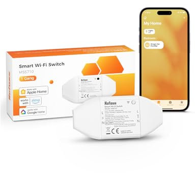 Refoss WiFi Smart Switch for HomeKit, Alexa & Google Home - Universal DIY WLAN Light Switch - Remote & Voice Control - 2500W, Pack of 1