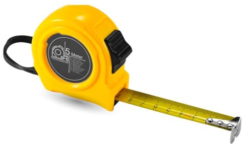 Metro a Nastro 5m con Blocco – Flessometro Robusto con Sistema di Riavvolgimento – Metro a Rullo con Custodia Resistente per Misurazioni Precise