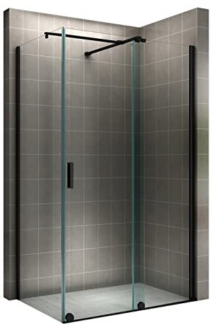 i-flair Cabina de ducha Nadine, 170 x 100 cm, mampara de ducha con puerta corredera en negro, cristal de seguridad templado de 8 mm, cristal transparente, montaje a izquierda y derecha
