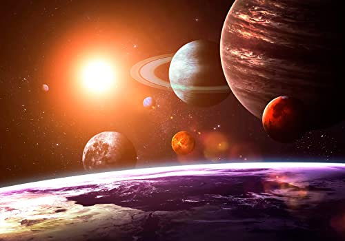 decomonkey Premium Fototapete Weltall 150x105 cm Design Tapete Fototapeten Vlies Tapeten Vliestapete Wandtapete moderne Wand Schlafzimmer Wohnzimmer Weltraum Universum Erde Sonne Planeten Kosmos