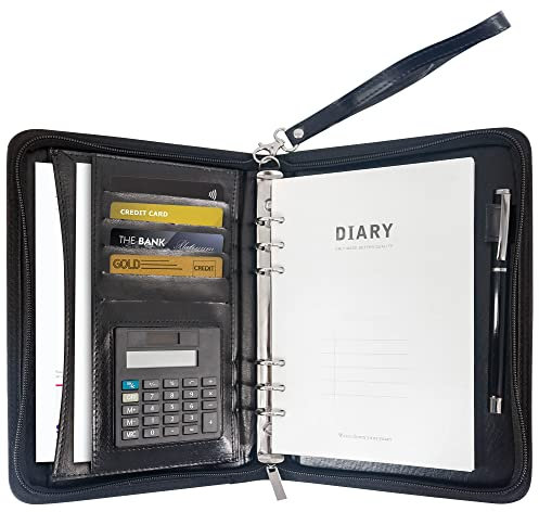 GraduationMall A5 Schreibmappe mit Ringbuch Reißverschluss Portfolio Klemmbrett Business Mappe Dokumentenmappe Organizer Schwarz