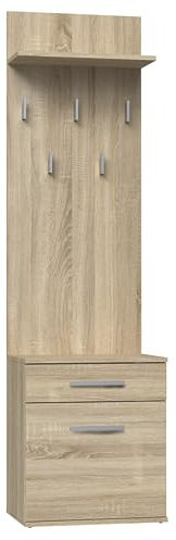 CDF Kleiderständer - Schuhschrank mit Garderobe - Farbe: Eiche Sonoma - Einer Schublade auf kleine Gegenstände - Garderobenständer - Ideal für EIN Vorzimmer, Flur, Arbeitszimmer, Büro - 5 Haken