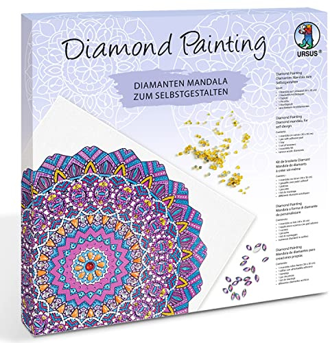 Ludwig Bähr Ursus 43520008F-Diamond Painting Mandala Set 8, Kit de Manualidades con Lienzo y Piedras en Tonos morados, Rosas y Azules, Acrílico, Multicolor, One Size