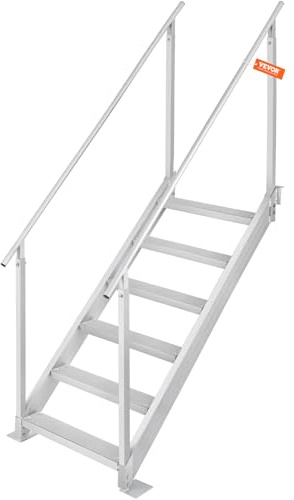 VEVOR Dock Ladder 6 Steps, 500lbs Load Pool Steps, Adjustable Height Aluminum Dock Stairs, Pontoon Boat Ladder with Handrails & Widen Nonslip Pedals for Lake/Pool/Marine Boarding/RV/House