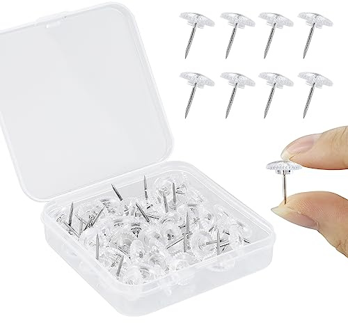 50 st genomskinliga tryckstift, genomskinliga häftstift i plast, ritningsaffischnålar med förvaringsbox häftstift för vägghängningar, korkbräda, kartor affischer foton, anslagstavla, anslagstavla,