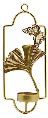 Kerzenhalterhalter Wandmontierter Kerzenhalter aus Eisen, kreativer Retro-Ginkgoblatt-dekorativer Kerzenhalter, romantische Hochzeits-Requisiten, einfacher Stil Kandelaber ( Color : Golden ginkgo )