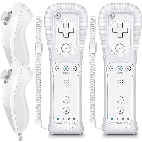 MOICUCU Wii Remote Controller mit Motion Plus und Nunchuck,Wireless Fernbedienung Wii Remote Plus Controller mit Nunchuck mit Silikonhülle Handschlaufe (Mit Motion Plus 2 White)