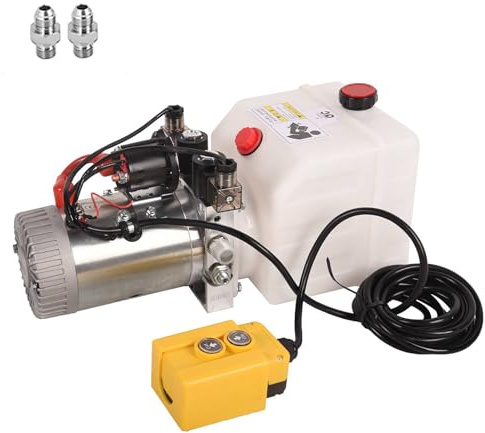 Doppy 3 Quart Hydraulic Power Unit,Double Acting Hydraulic Pump, 3200 PSI 12V DC Plastic Reservoir Hydraulic Pump Unit for Dump Trailer Car Lifting Platforms