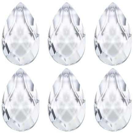 PATIKIL K9 Crystal Pendants Teardrop Beads, 6 Pack 38mm Chandelier Prisms Parts Hanging Beads DIY Lamp for Arts Crafts Decoration, Clear
