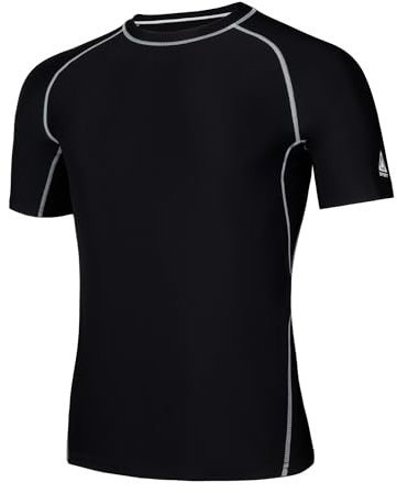 AMZSPORT Herren Rash Guard Shirt, UPF 50+ UV Schutz Kurzarm T-Shirt, Schnelltrocknendes Sonnenschutz Vest für Schwimmen, Surf, Angeln, Laufen, Schwarz, XL