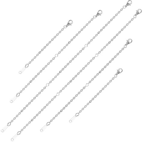 Mikovivi 6 Stück Halsketten Verlängerungsketten, 7,5cm, 12,7cm, 18cm Edelstahl Schmuckverlängerungen Kettenverlängerung mit Karabinerverschluss für Schmuck Halskette Armband Fußkettchen (Silber)