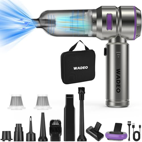 WADEO 18000PA Handheld Vacuum Cleaner with 35min Runtime, 3-Gear Car Cleaner with Complete Accessories, 3-in-1 Mini Cordless Cleaner for Car, Pet, Home (Purple - 18000PA)