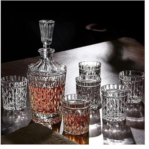 Decantador de vino tinto, decantador de whisky, decantador, decantador de vino y vasos, juego de decantador 100% de vidrio con 6 vasos