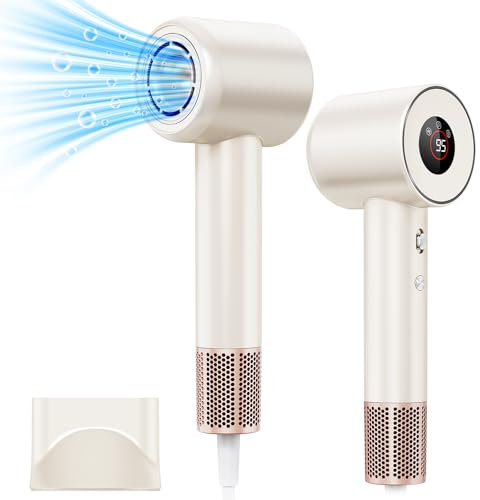 Föhn Ionen Haartrockner, YAIAWISU Ionen Föhn, 140.000 U/min bürstenloser Motor für schnelles Trocknen - LED-Display, 500 Millionen Negativ Ionen Haartrockner für Zuhause, Reisen und Salon (Beige)