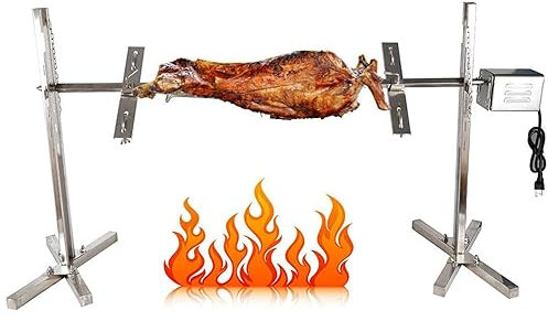 SSLW Kit Rôtisserie Électrique pour Barbecue, 15W Grande Rôtissoire Automatique Acier Inoxydable Barbecue Operée Rôtissoire Porc Viande avec Moteur Electrique pour Picnic Camping Party BBQ Carnival