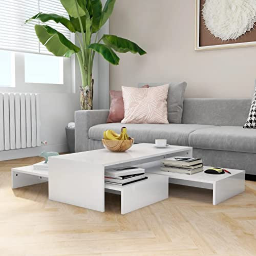 FUDUGEHMIOFWFJJ couchtisch beige,beistelltisch schmal,Satztisch-Set Hochglanz-Weiß 100x100x26,5 cmGeeignet für Wohnzimmer Lagerung Platzierung