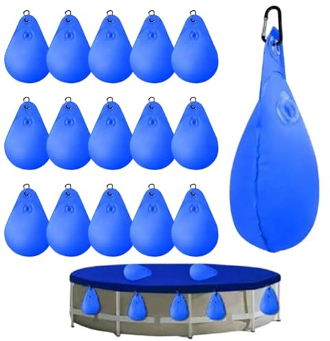 16 Stück Poolabdeckung Gewichte Wassersack 23×34 cm Pool-Wasserbeutel, Poolabdeckung Winter Pool Abdeckplane Beschwerungssack mit Haken, Verdickt Hängetasche - Dunkelblau