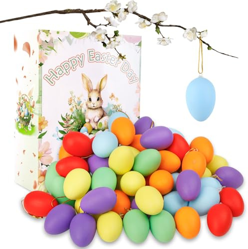Ostereier Zum Aufhängen, 60 Stück Ostereier Plastik, Ostereier Zum Bemalen, Ostereier Dekorationen, Basteln Deko Ostern, Aufhängen Kunststoffeier für Dekoration, DIY Ostereier Geschenke Easter Eggs