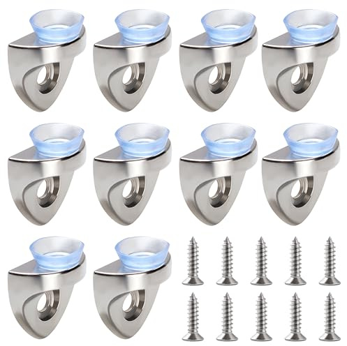 Lyeteung 10 Pezzi 20×22.5×10.5 mm Lega di Zinco Staffe di Fissaggio per Mensole in Vetro, Staffe Perni, Staffa di Fissaggio Mensola Pioli, con Base a Ventosa e Vite, per Cucina e Armadi