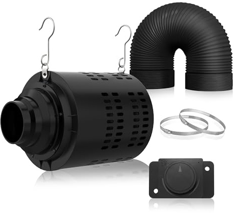 Everkeen Growbox Komplettset, Aktivkohlefilter Grow Ventilator Set 2-in-1 Abluft Rohrventilator 100mm Aktivkohlefilter Grow Lüfter Set mit Drehzahlregler Belüftungssystem für Growbox, Growzelt
