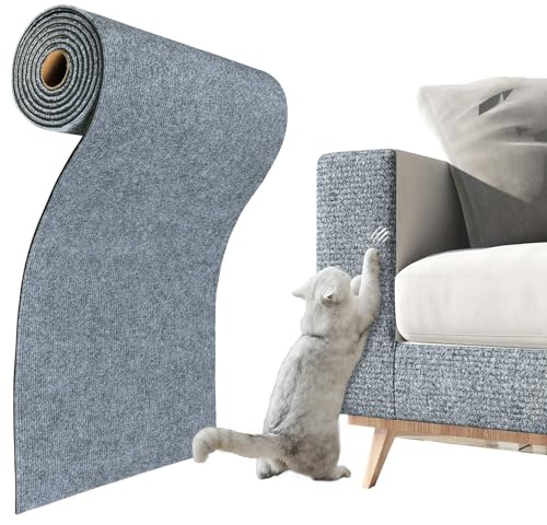 ReWallpaper Kratzteppich Katze Selbstklebend Hellgrau 60CMx2M Kratzmatte Katze Wand Grau Rolle Kratzschutz Zuschneidbar Katzenkratzmatten Selbstklebend Grau Anti Kratz Teppich für Katzen Sofa Möbel