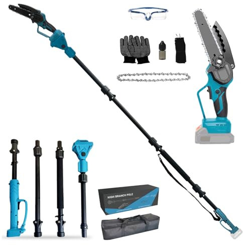 Akku-Ast-Kettensäge Profi Astsäge kompatibel mit Makita 18V 6 Zoll bürstenlose 2-in-1 Astsäge mit Teleskopstiel und Teleskop-Elektro-Gartensäge Arbeitshöhe 4,5m