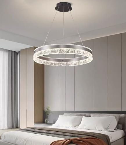 Bellastein LED Pendelleuchte Esstisch, Dimmbar Modern LED Rund Hängelampe Esszimmer Schwarz Moderne Hängeleuchte für Wohnzimmer Schlafzimmer Büro Küche Esstischlampe mit Fernbedienung (Grau, 40 cm)