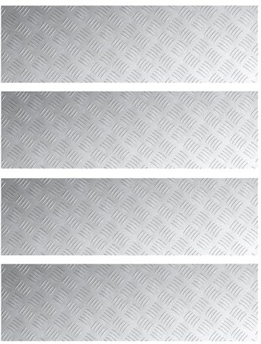 vidaXL Plaques à Damier 4 pcs Argent 100 x 30 cm Aluminium, Tapis Modernes d'intérieur, Matelas extérieurs durables, marches antidérapantes, Style Contemporain, sécurité