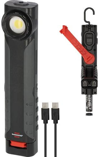 Brennenstuhl Rechargeable LED Torch HL 600 AD/Dynamo Work Light with USB C Cable (600+180lm, IP54, IK08, Inspection Lamp with up to 15h Light Duration, Integrated Hook and Magnets)
