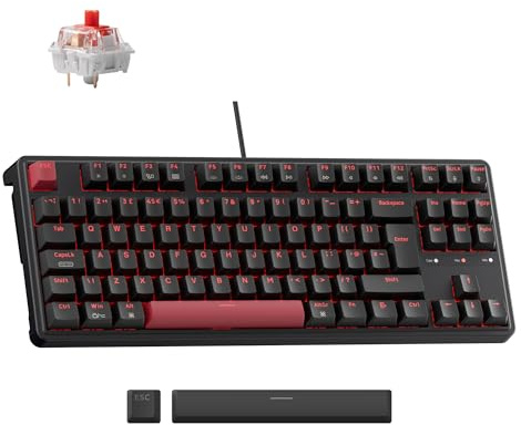 Keychron C3 Pro Wired Mechanical Keyboard - ISO UK Layout, 87 Key TKL Compact, Gasket Mount, QMK/VIA Programmable, Red Linear Switches, Red Backlight, for Mac Windows Linux Gaming