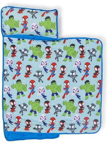 Jay Franco Tapis de Sieste Spidey et Ses Amis extraordinaires, Sac de Couchage Enfant Doux avec Oreiller intégré pour l’école, la crèche ou Les soirées Pyjama