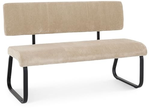 IDIMEX Esszimmerbank MATESE aus Kord, beige – gemütliche Sitzbank mit Rückenlehne, gepolstertem Sitz, Metallgestell in Schwarz, Moderne Küchenbank für 2 Personen [Belastbarkeit bis zu 250 kg]