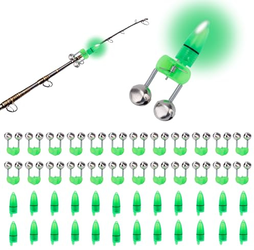 BTFO Lot de 25 Cloches de Pêche avec Lumières LED, Cloches Clip Canne Double Alarme Super Sonore pour Pêche Nuit/Glace/Silure