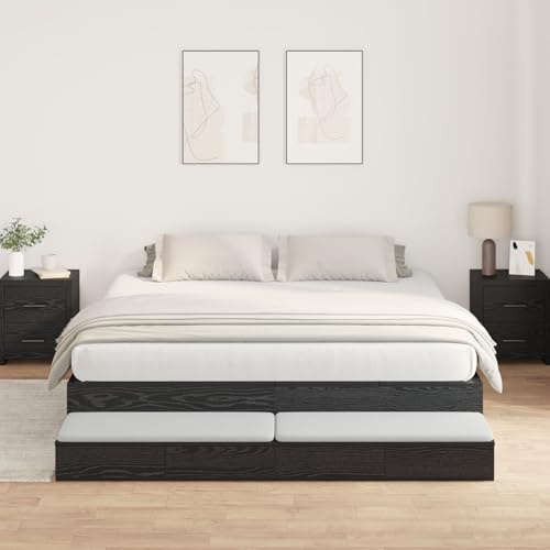 Holamys Bettgestell mit Stauraum Schwarz Eiche 200x200 cm, Modernes Holzbett, Robustes Plattformbett für Schlafzimmer, Möbelstück