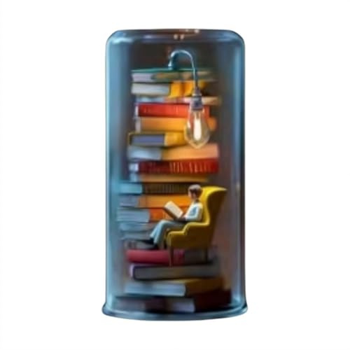 Lesenachtlicht, Miniatur-Buchliebhaber-Statue mit kleinem Buch und LED-Licht, kleine Lesefigur, Mini-Bücherregal-Bibliotheksskulptur, Geschenk für Buchliebhaber und Schlafzimmer, Esszimmerdekoration