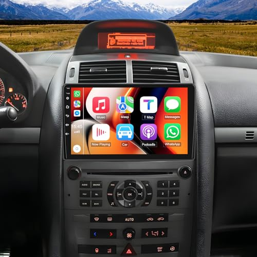 Autoradio 4+64G pour P-eugeot 407 2004-2008 avec CarPlay Android Auto 9 Pouces Navigation GPS Autoradio Android 14 avec FM/RDS Bluetooth WiFi SWC Mirror Link + Caméra de recul AHD