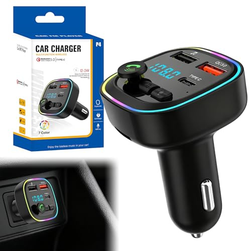 Caldamn 5.3 FM Bluetooth Car Adapter, PD 20W & QC 3.0 Fast Charging, FM Bluetooth Transmitter Car Dual USB+1 Type-C, Hands Free Calling