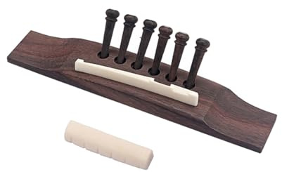 VICASKY Akustikgitarrenbrücke mit 6 Holzstiften Knochensattel und Steg Leicht 1 Satz für Akustische Gitarre Modell 1G16