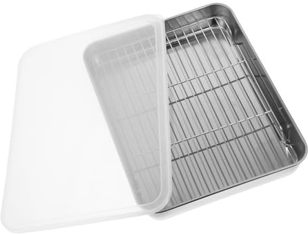 TEHAUX Rectangular Stainless Steel Roasting Pan with Wire Rack and Lid Nonstick Baking Tray for Oven Cooking and Baking Versatile Steak and Meat Roasting Dish Easy-Clean Kitchen