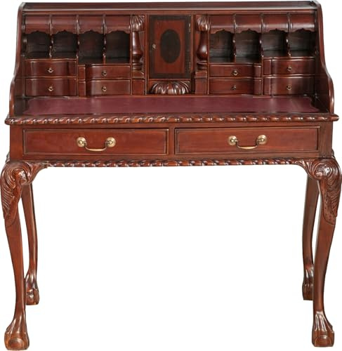 Biscottini Vintage Holz und Leder Schreibtisch 103 x 64 x 105 cm - Schreibtisch mit Schubladen - Antiker Schreibtisch aus Holz - Klassische Schreibtische für Arbeitszimmer und Schlafzimmer
