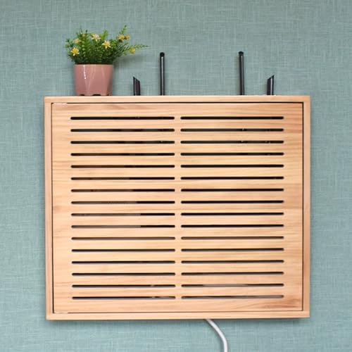 Caja Router Pared Router Rack de Madera Multifuncionales de Montaje en Pared para Oficina en Casa Sala de Juegos(49.5x42x9cm/19x17x4in)