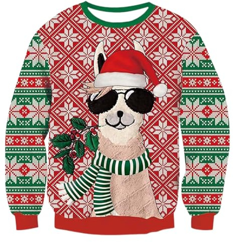 Bastwahl Pull de Noël 3D Rigolo - Cadeau Homme Femme Père Noël Renne Drôle À Manches Longues Ugly Christmas Moche Jumper Tops Cerf Funny Mode Sweat Shirt Grande Taille