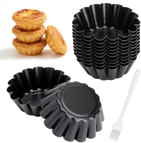 Set 12 Mini Molde para Tartaletas – Molde de Acero al Carbono con Revestimiento Antiadherente para Pudding, Muffins, Cupcakes y Quiche – 2.5 Pulgadas Molde Mini para Tartas, Pastel de Nata y Dulces