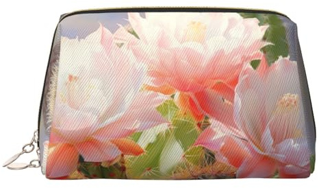 DUWAA Watercolour Cactus Print Leather Toiletry Bag For Women Men, Travel Gift Bathroom Shower Toiletries Organizer Bag, Gold, One Size